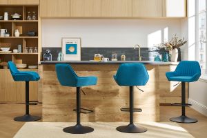 Design-Barhocker verstellbar entenblauer Stoff 2er-Set RONNIE