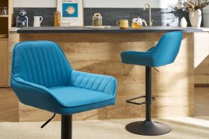 Design-Barhocker verstellbar entenblauer Stoff 2er-Set RONNIE