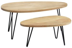 Tables basses gigognes bois manguier massif et métal noir (lot de 2) VIBES