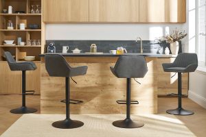 Design-Barhocker verstellbar anthrazitgrauer Stoff 2er-Set RONNIE