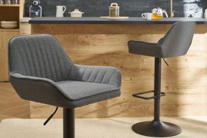 Design-Barhocker verstellbar anthrazitgrauer Stoff 2er-Set RONNIE