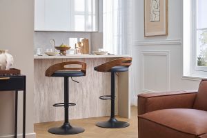 Tabouret de bar réglable design noir et bois noyer MANO