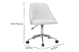 Chaise de bureau à roulettes design blanc, bois clair et acier chromé QUINO