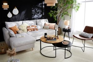 Tables basses gigognes rondes bois manguier massif et métal noir (lot de 2) TAHL