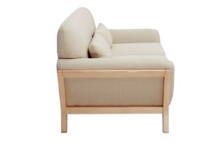Canapé scandinave 2 places en tissu beige et bois clair YOKO
