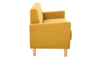 Canapé scandinave 2 places en tissu effet velours jaune moutarde et bois clair MOON