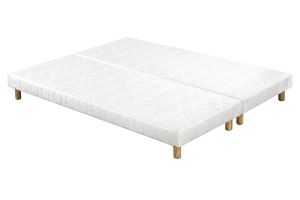 Sommiers tapissiers tissu blanc pieds bois 90 x 200 cm (lot de 2) JAMI