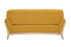 Canapé scandinave 2 places en tissu effet velours jaune moutarde et bois clair YOKO