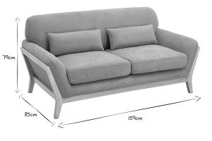 Canapé scandinave 2 places en tissu effet velours jaune moutarde et bois clair YOKO