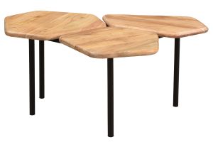 Table basse 3 plateaux bois massif et métal noir L95 cm SUZANE