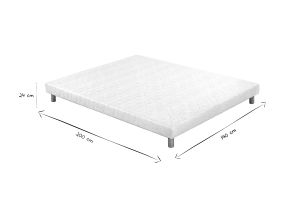 Sommier tapissier tissu blanc pieds bois 2 places 140 x 200 cm JAMI