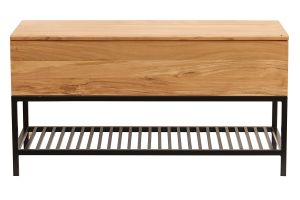 Banc d'entrée industriel avec coffre de rangement en bois massif et métal noir L100 cm SORG
