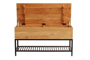 Banc d'entrée industriel avec coffre de rangement en bois massif et métal noir L100 cm SORG