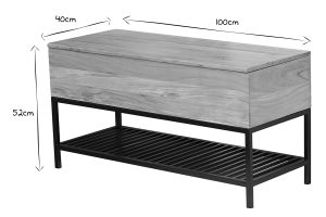Banc d'entrée industriel avec coffre de rangement en bois massif et métal noir L100 cm SORG
