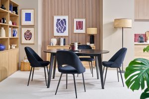 Table à manger design extensible ronde noire L120-150 cm LEENA
