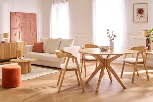 Mesa de comedor redonda de diseño en roble 120 cm DIELLI