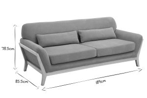 Canapé scandinave 3 places en tissu effet velours jaune moutarde et bois clair YOKO