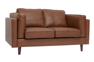 Canapé vintage 2 places cuir marron et bois foncé BRADLEY