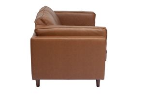 Canapé vintage 2 places cuir marron et bois foncé BRADLEY