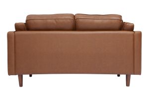 Canapé vintage 2 places cuir marron et bois foncé BRADLEY