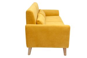 Canapé scandinave 3 places en tissu effet velours jaune moutarde et bois clair EKTOR