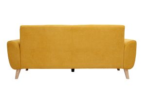 Canapé scandinave 3 places en tissu effet velours jaune moutarde et bois clair EKTOR