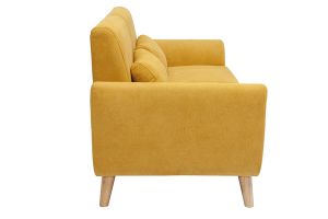 Canapé scandinave 2 places en tissu effet velours jaune moutarde et bois clair EKTOR