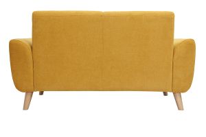 Canapé scandinave 2 places en tissu effet velours jaune moutarde et bois clair EKTOR