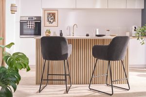 Tabourets de bar effet velours gris foncé H65 cm (lot de 2) AMIKA