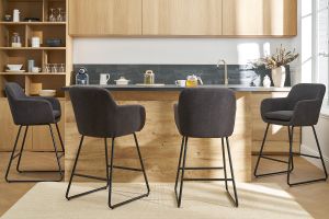 Tabourets de bar effet velours gris foncé H65 cm (lot de 2) AMIKA