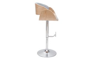 Tabouret de bar design réglable en tissu gris clair et bois clair BENT