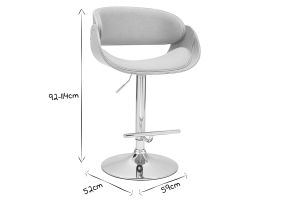 Tabouret de bar design réglable en tissu gris clair et bois clair BENT