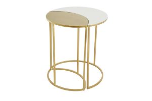 Table d'appoint en métal laqué blanc et doré TOSCANE