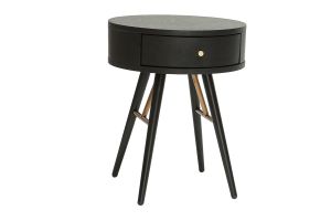 Table de chevet ronde avec tiroir bois et métal noir KORAL