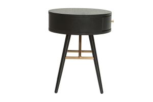 Table de chevet ronde avec tiroir bois et métal noir KORAL