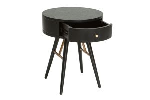 Table de chevet ronde avec tiroir bois et métal noir KORAL
