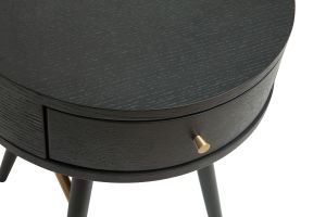 Table de chevet ronde avec tiroir bois et métal noir KORAL