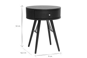Table de chevet ronde avec tiroir bois et métal noir KORAL