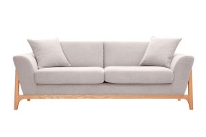 Canapé scandinave 3 places en tissu effet velours texturé beige et bois clair ASAKO