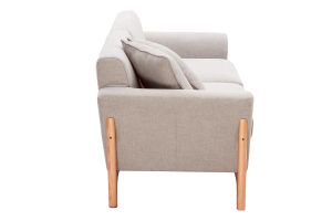 Canapé scandinave 3 places en tissu effet velours texturé beige et bois clair ASAKO