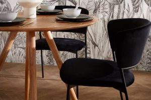 Chaises en tissu velours gaufré bleu canard et métal noir (lot de 2) FELIZ