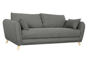 Canapé convertible scandinave 3 places en tissu gris anthracite et bois clair avec matelas 10 cm CREEP