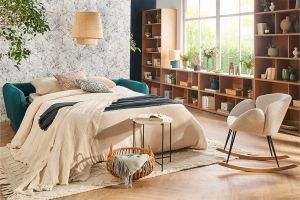 Canapé convertible scandinave 3 places en tissu gris anthracite et bois clair avec matelas 10 cm CREEP