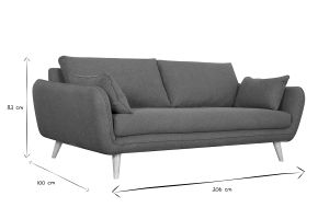 Canapé scandinave 3 places en tissu gris anthracite et bois clair CREEP