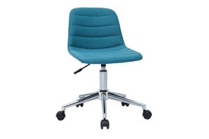 Chaise de bureau à roulettes design en tissu bleu canard et acier chromé SAURY