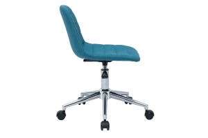 Chaise de bureau à roulettes design en tissu bleu canard et acier chromé SAURY