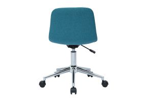 Chaise de bureau à roulettes design en tissu bleu canard et acier chromé SAURY