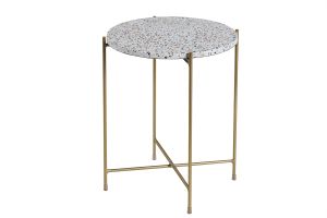 Table d'appoint design ronde en terrazzo et métal doré D40 cm MEZZO