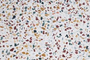Table d'appoint design ronde en terrazzo et métal doré D40 cm MEZZO