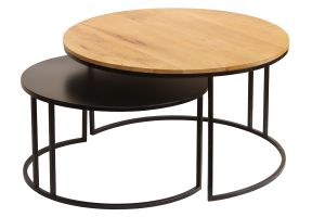 Tables basses gigognes rondes bois manguier massif et métal noir (lot de 2) TAHL